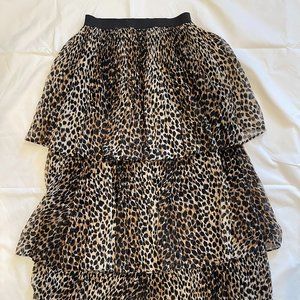 Topshop Animal Print Tiered Chiffon Midi Skirt